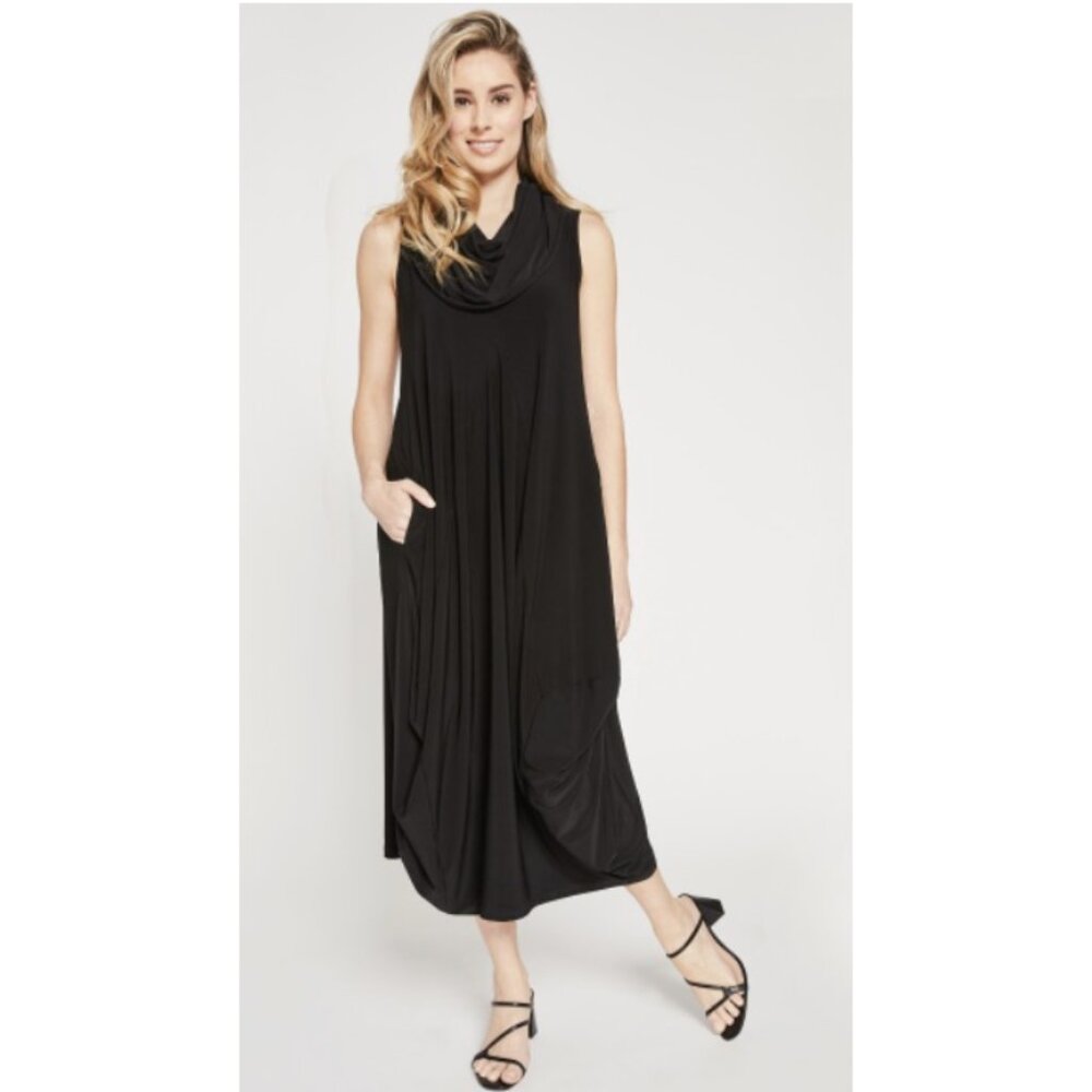 SYMPLI Sleeveless Dream Dress Black Bubble Hem Lantern Lagenlook Minimalist NWT